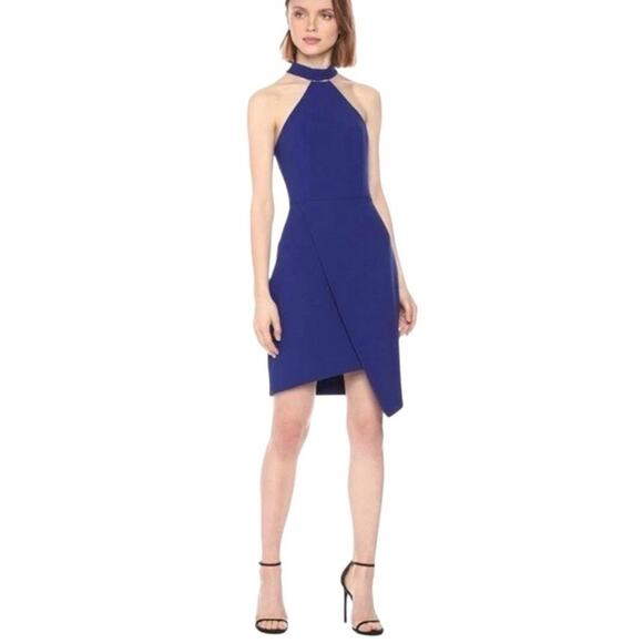 BCBGMAXAZRIA NEW Makenna Halter Dress Blue Asymmetrical Hem Size 8 Cocktail - Picture 1 of 11